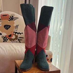 New Chelsea & Violet Suede Tall Boots w/ Box – Extra Wide Calf Colorblock